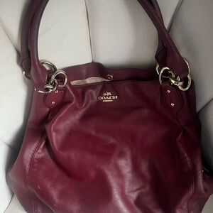 Coach Red Shoulder Bag with Smooth Leather and Rolled Handles